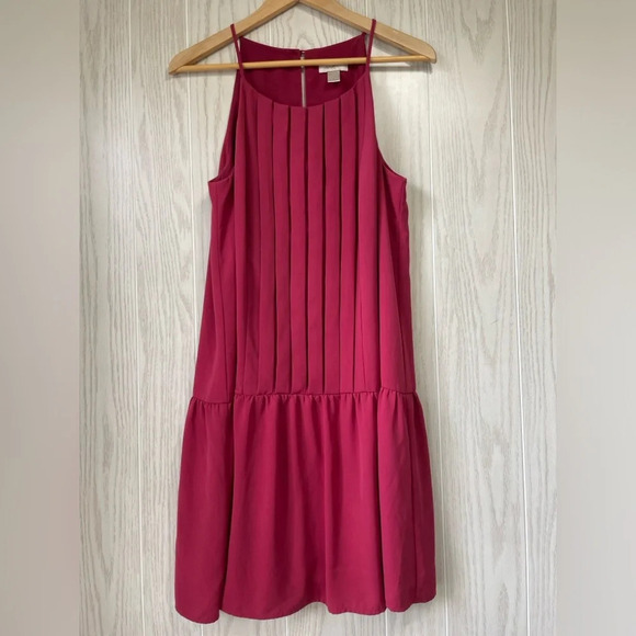 Ann Taylor Loft Outlet Drop Waist Raspberry Red Dress Size L EUC - Picture 3 of 4